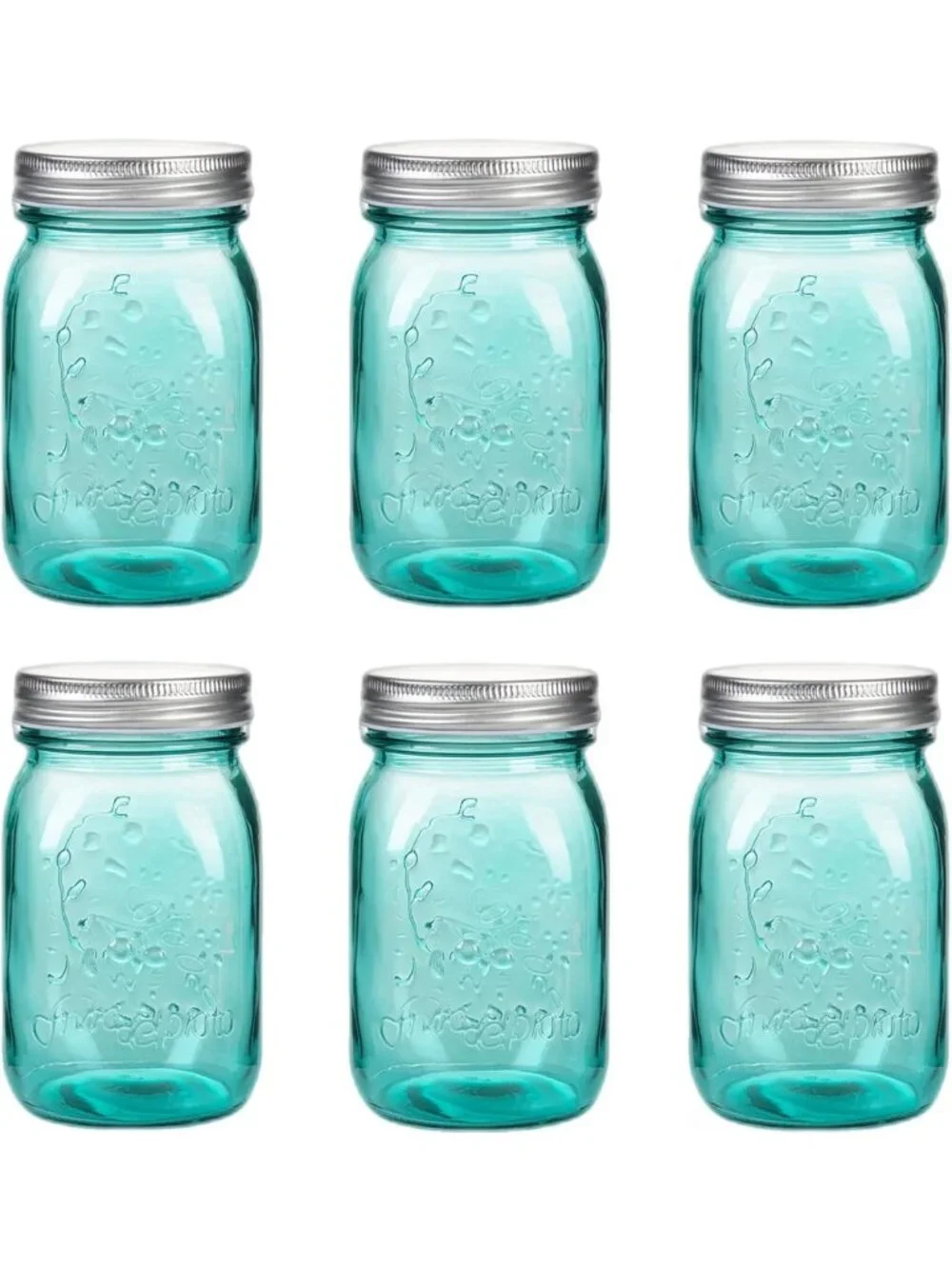 16 oz Teal Mason Jars - 6 Pack Glass Storage Containers for Canning, Pickling